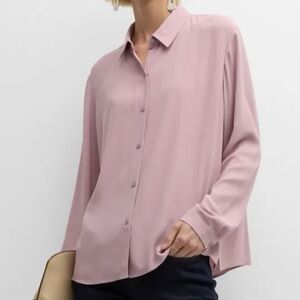 EILEEN FISHER MISSY SILK GEORGETTE CREPE BUTTON-FRONT SHIRT ICY PLUM SMALL
